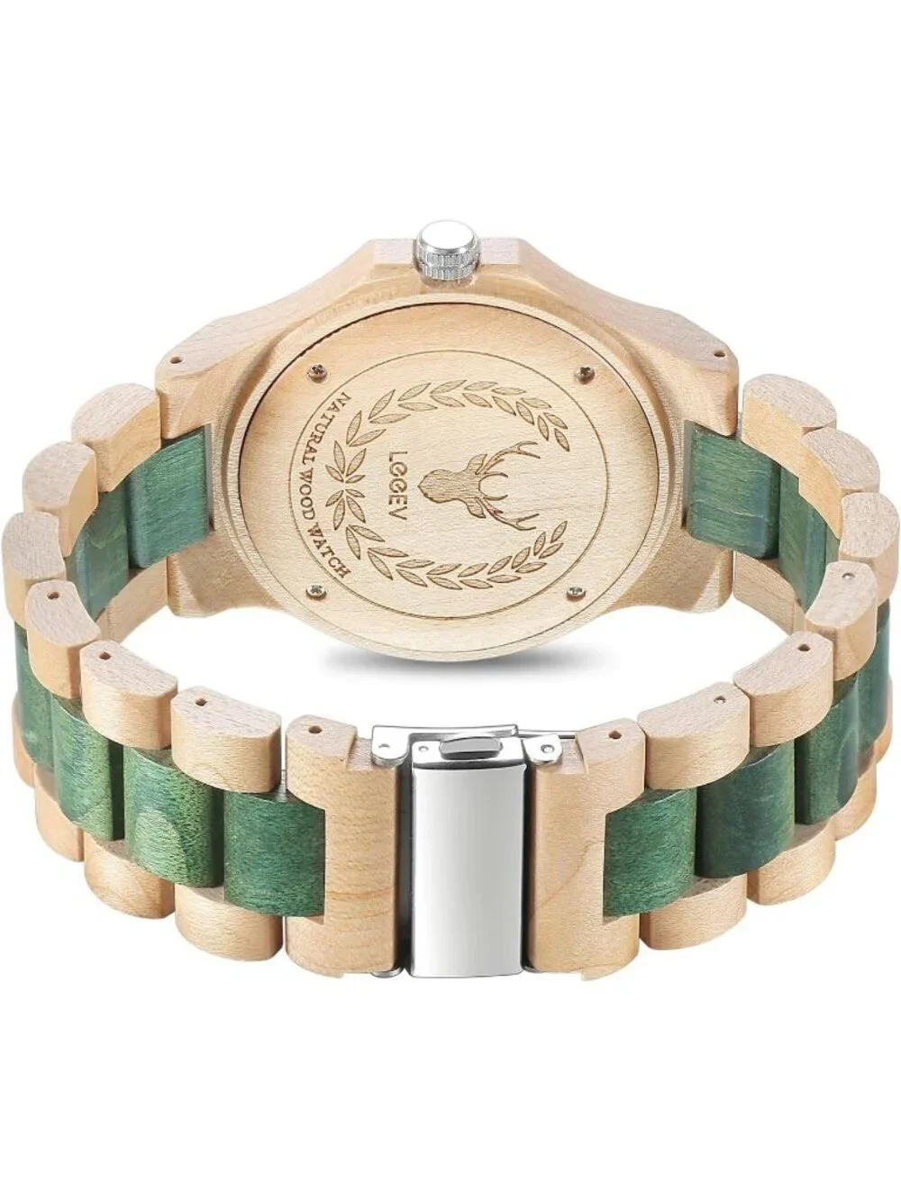 Men's Green Handcrafted Sandalwood Vintage Calendar Analog Wrist Wooden Watch